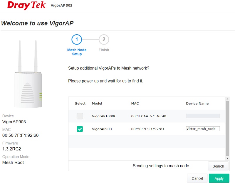 a screen shot of VigorAP's Web UI